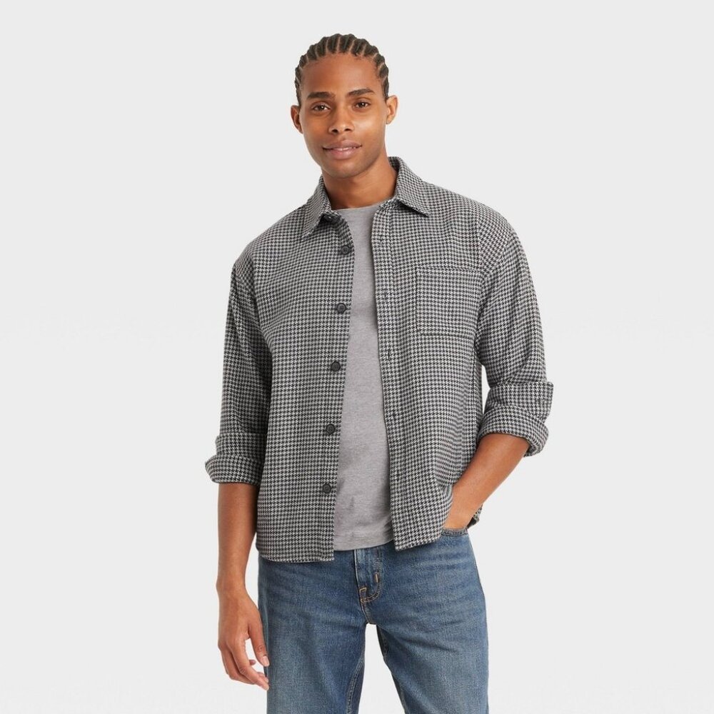 Goodfellow&Co Mens Medium Heavyweight Flannel Long Sleeve Button Down Shirt Gray
